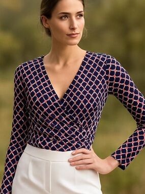 Talbots Crossover‎ Top Navy Red Beige Nautical Size XL